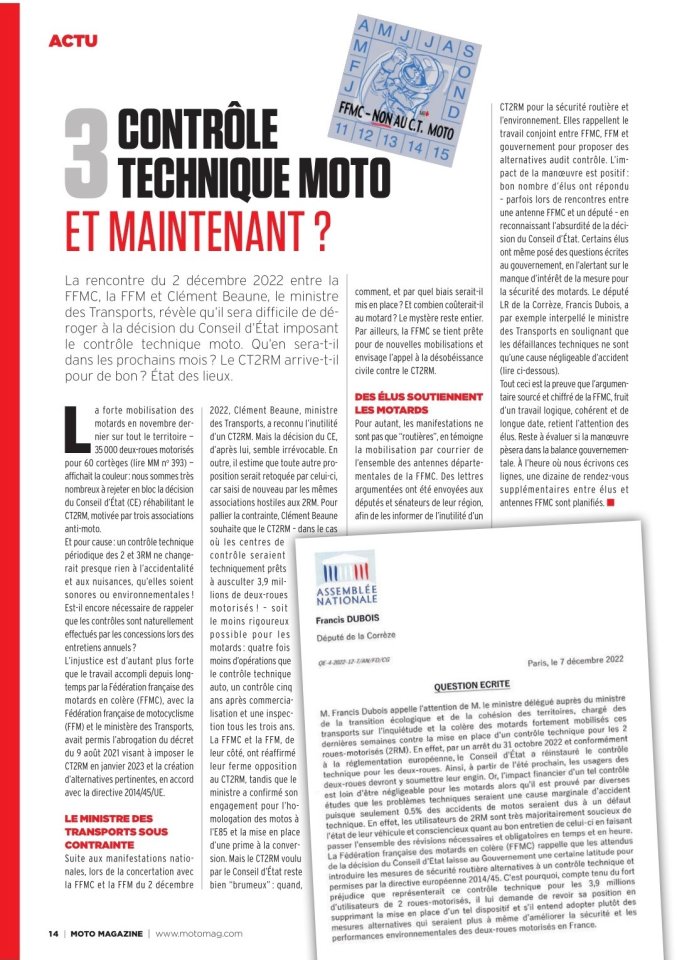 Article sur le controle technique (Moto Magazine 394)
